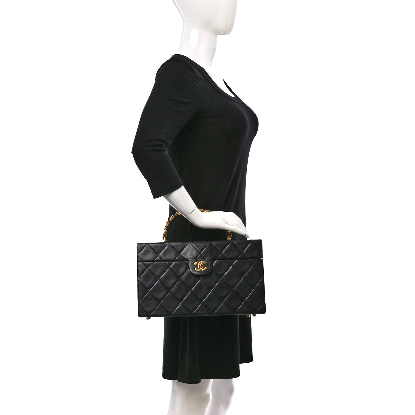 Lambskin CC Quilted Chain Top Handle Vanity Black