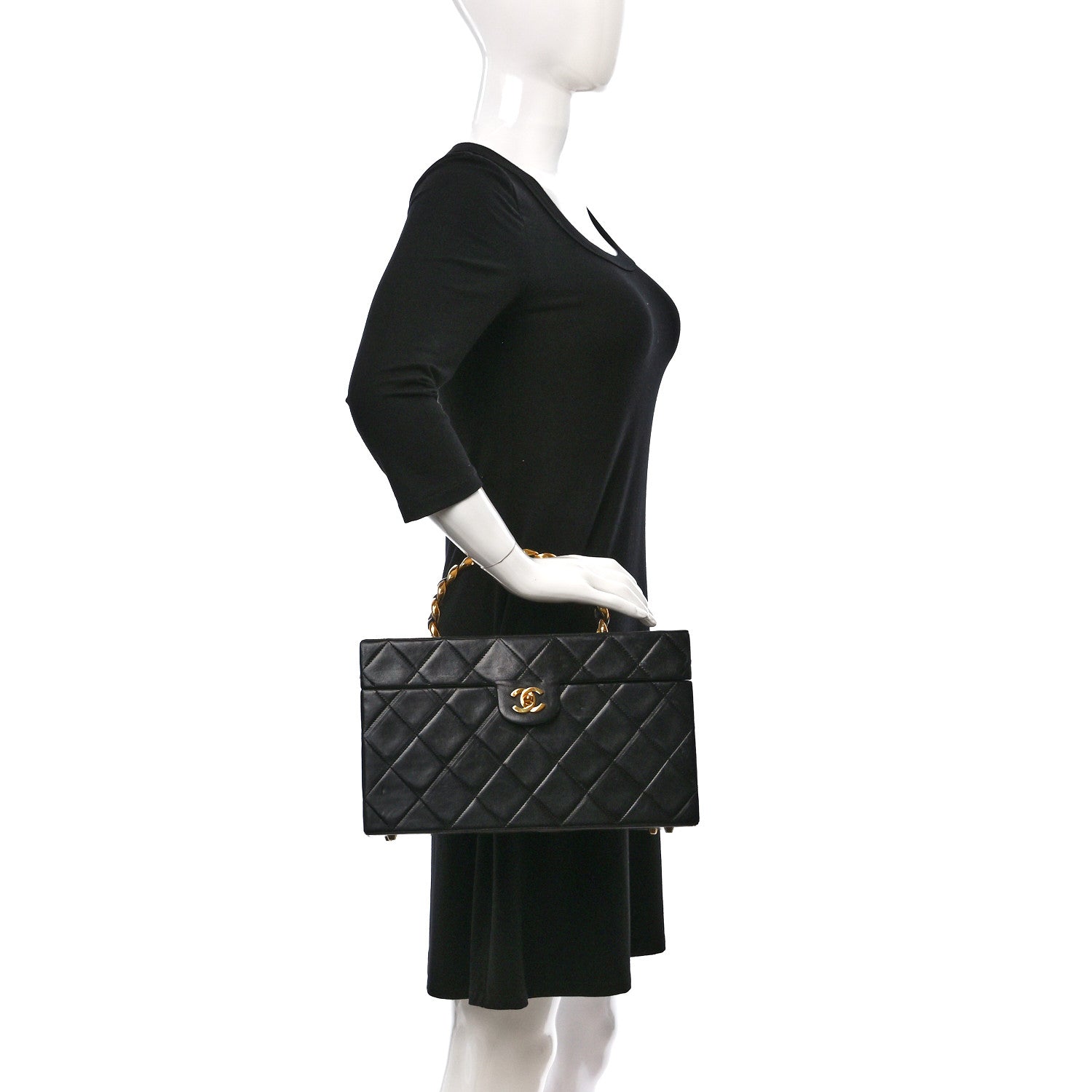 Chanel Lambskin CC Quilted Chain Top Handle Vanity Black 2 of 9