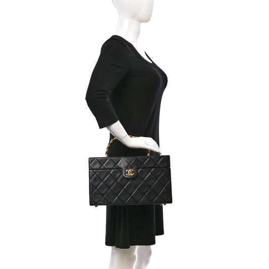 Lambskin CC Quilted Chain Top Handle Vanity Black