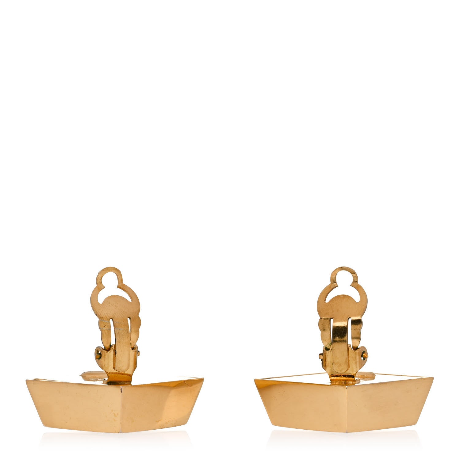 Chanel Metal CC Square Clip On Earrings Black Gold 3 of 4