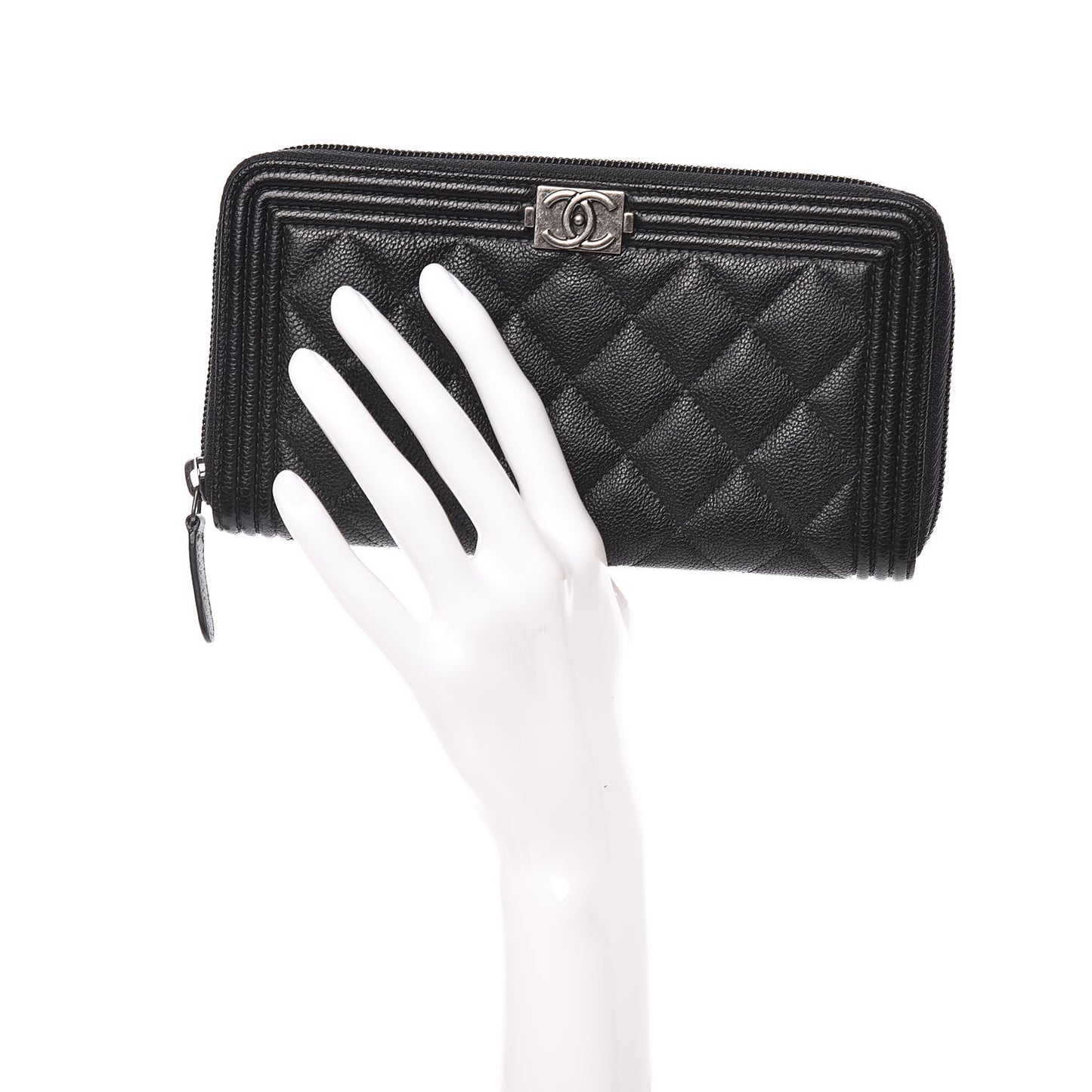 Caviar Quilted Boy Long Zip Around Wallet Black