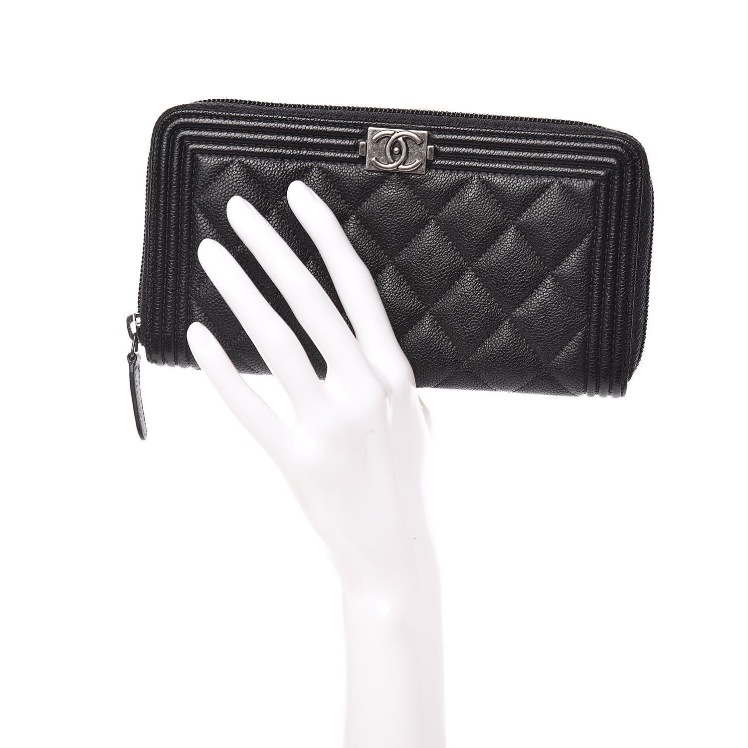 Chanel Caviar Quilted Boy Long Zip Around Wallet Black 2 of 12