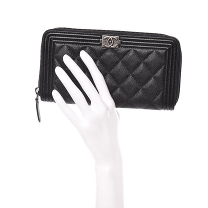 Chanel Caviar Quilted Boy Long Zip Around Wallet Black 2 of 12