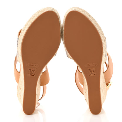 Louis Vuitton Damier Azur Starboard Wedges 40 Tan 5 of 8