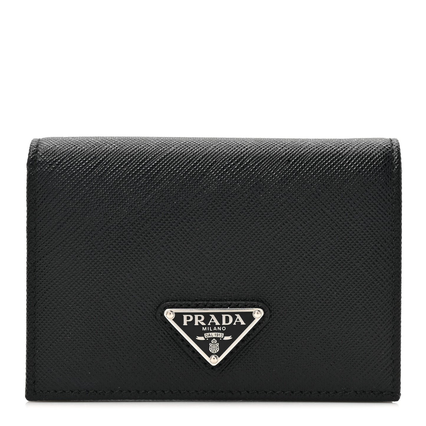 Saffiano Small Triangle Bi-Fold Wallet Black