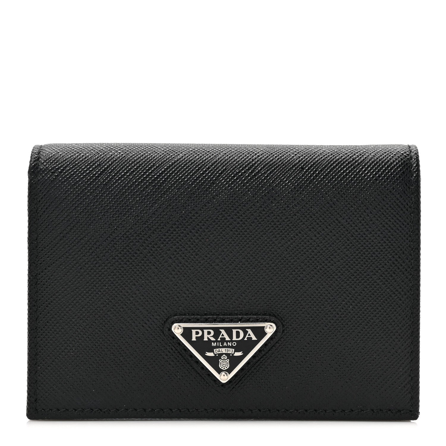 Prada Saffiano Small Triangle Bi-Fold Wallet Black 1 of 10
