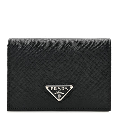 Prada Saffiano Small Triangle Bi-Fold Wallet Black 1 of 10