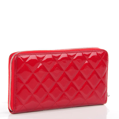 Chanel Patent Quilted Brilliant Zip Around Wallet Red 3 of 9