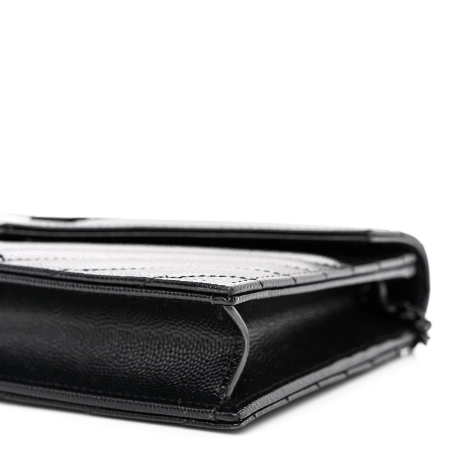 Saint Laurent Grain De Poudre Matelasse Chevron Monogram Monochrome Envelope Chain Wallet Black 10 of 12