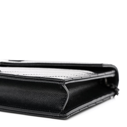 Saint Laurent Grain De Poudre Matelasse Chevron Monogram Monochrome Envelope Chain Wallet Black 10 of 12
