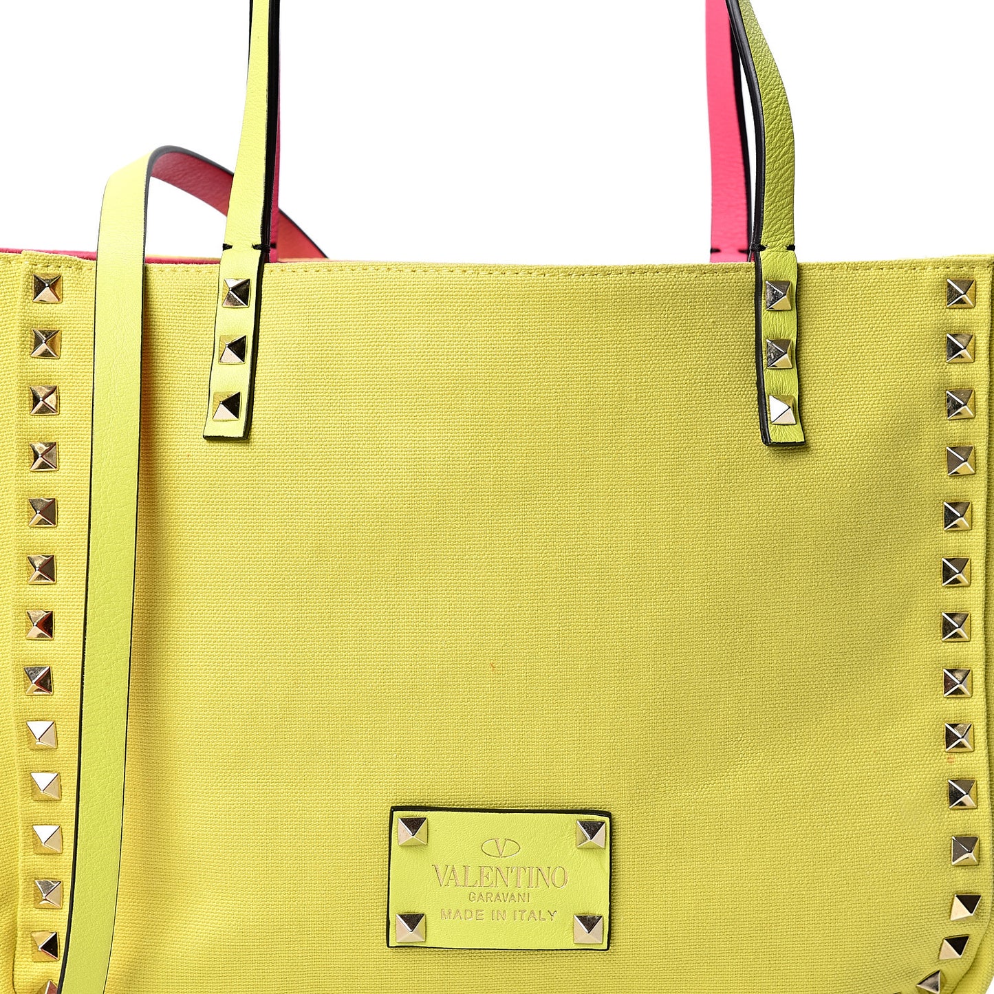Canvas Small Rockstud Reversible Tote Pink Yellow