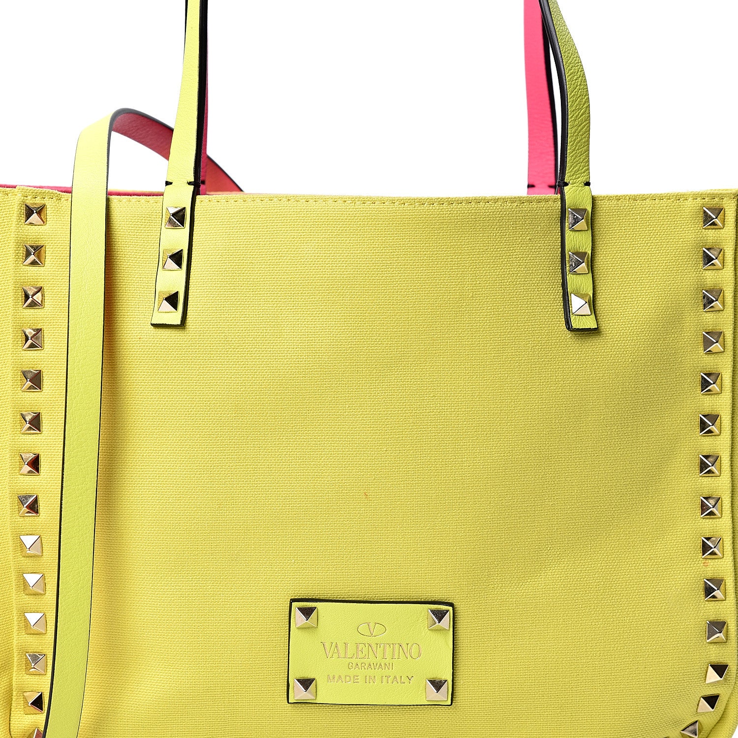 Valentino Garavani Canvas Small Rockstud Reversible Tote Pink Yellow 14 of 16