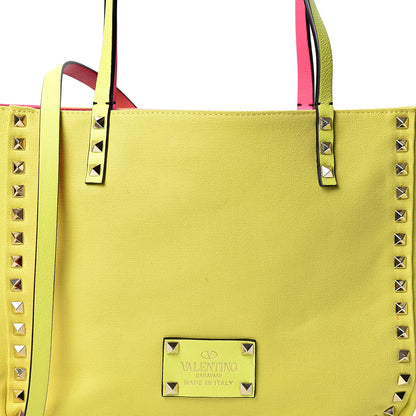 Valentino Garavani Canvas Small Rockstud Reversible Tote Pink Yellow 14 of 16