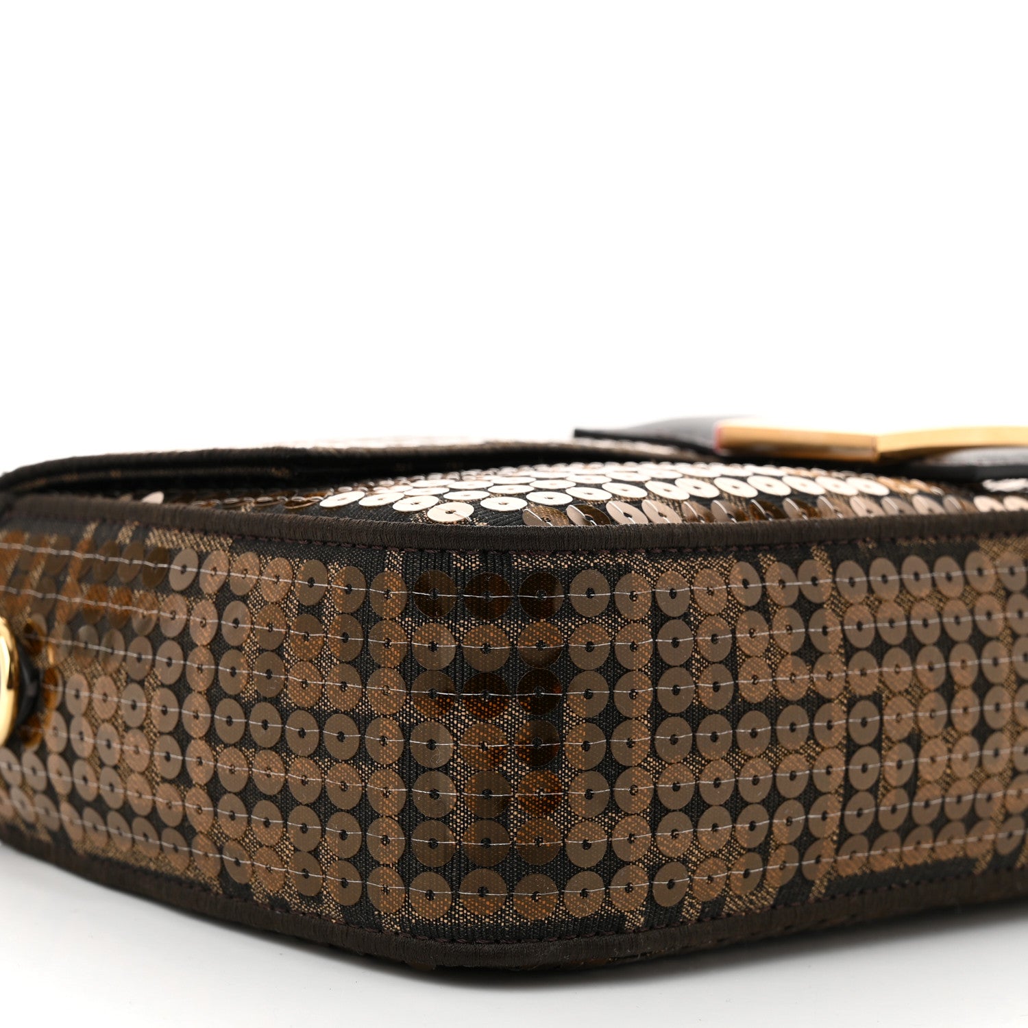 Fendi Fabric Jacquard Paillettes Vitello Seta FF 1974 Baguette Testa di Moro Real Ebano 9 of 10