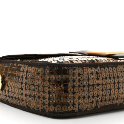 Fendi Fabric Jacquard Paillettes Vitello Seta FF 1974 Baguette Testa di Moro Real Ebano 9 of 10