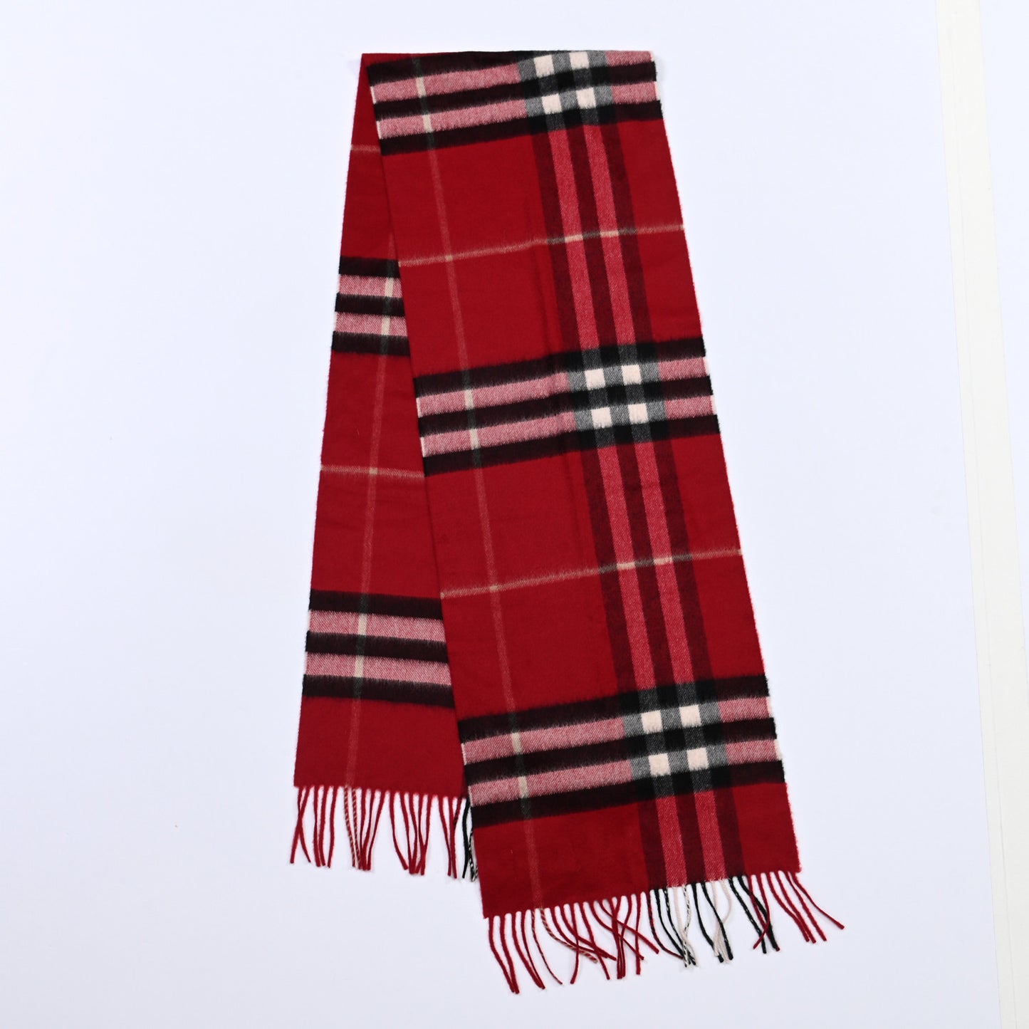 Cashmere Giant Check Fringe Scarf Parade Red