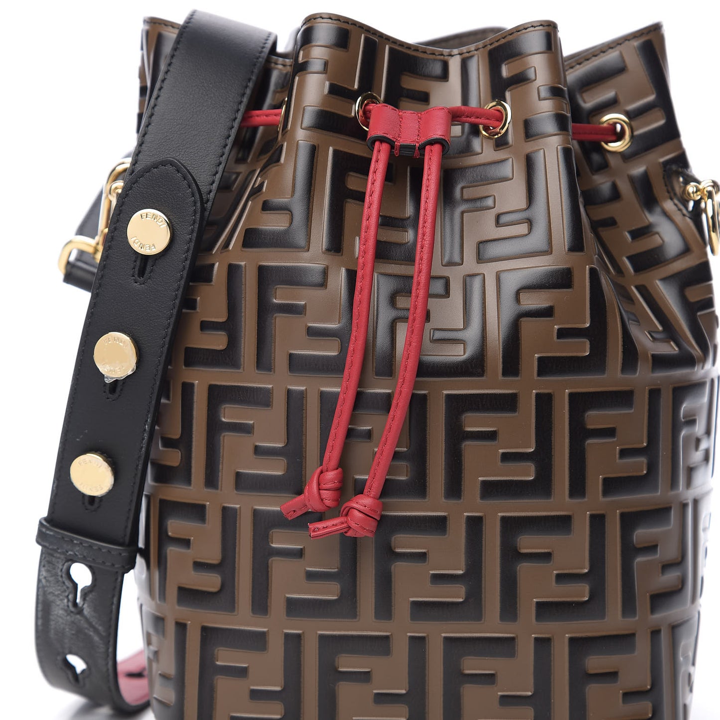 Vitello Grace F is Fendi Bi-Color FF 1974 Embossed Grande Mon Tresor Bucket Bag Maya Black Fragola