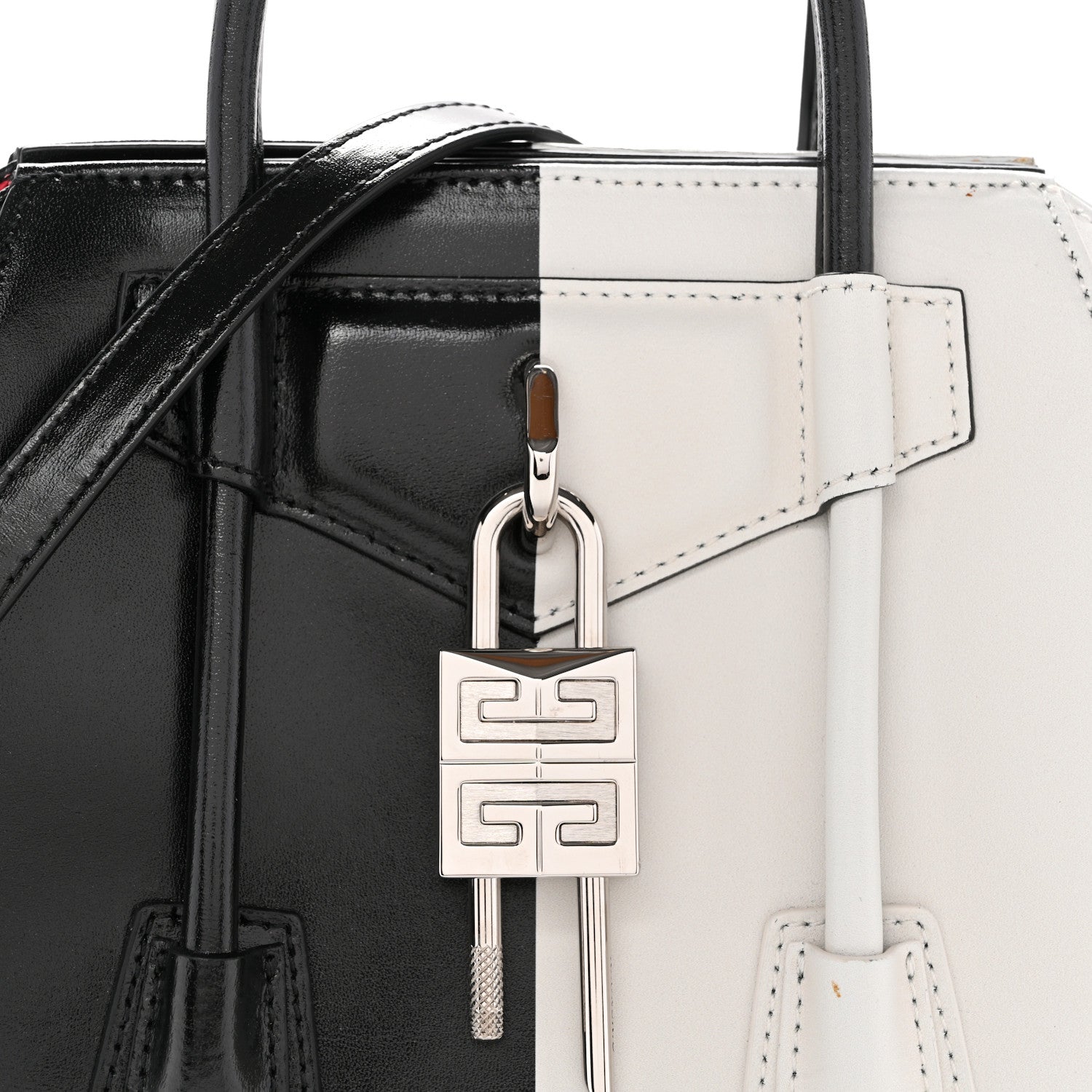 Givenchy Box Calfskin Mini Lock Antigona Shoulder Bag Black White 7 of 13