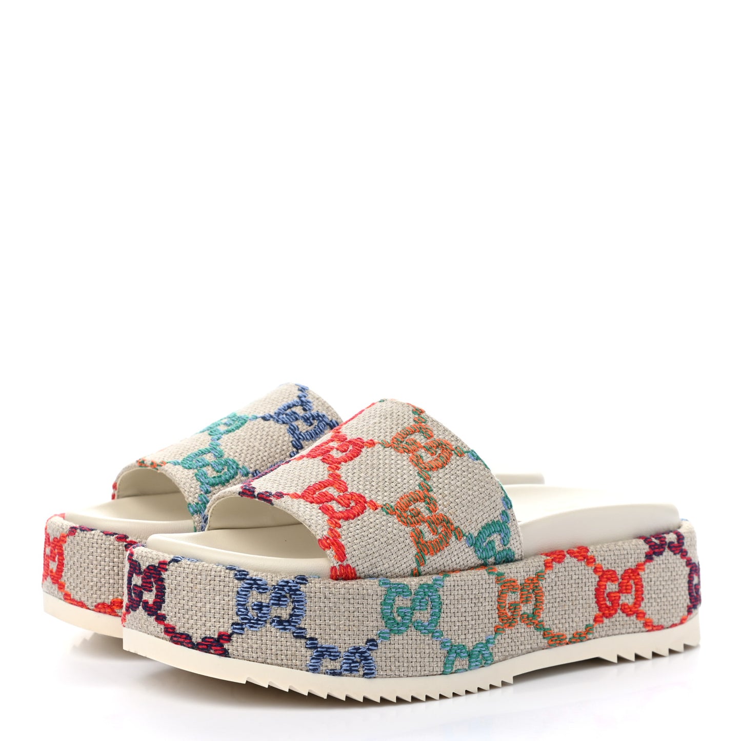 Linen Psychedelic Mini GG Monogram Angelina Platform 55mm Slide Sandals 35.5 Multicolor