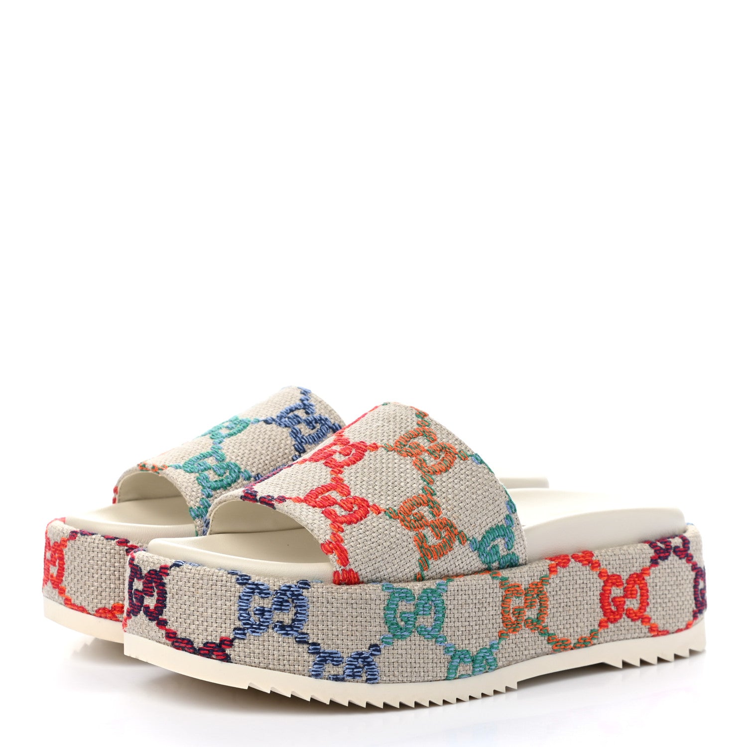 Gucci Linen Psychedelic Mini GG Monogram Angelina Platform 55mm Slide Sandals 35.5 Multicolor 3 of 8