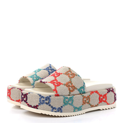 Gucci Linen Psychedelic Mini GG Monogram Angelina Platform 55mm Slide Sandals 35.5 Multicolor 3 of 8