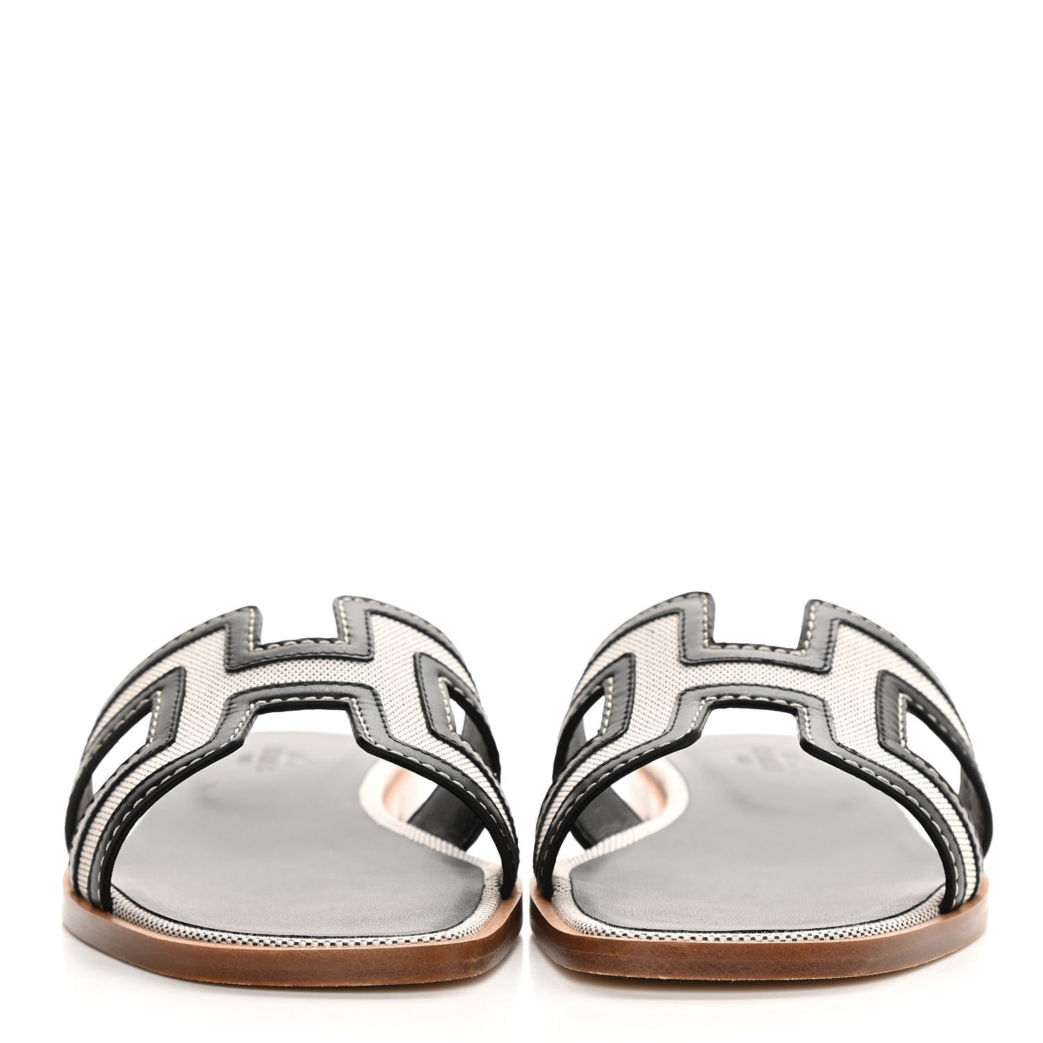Hermes Calfskin Canvas Oran Sandals 36 Black 2 of 9