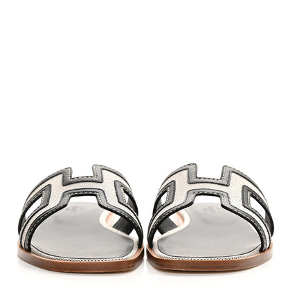 Hermes Calfskin Canvas Oran Sandals 36 Black 2 of 9