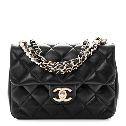 Chanel Shiny Lambskin Quilted Pearl Twist Mini Square Flap Black 1 of 10