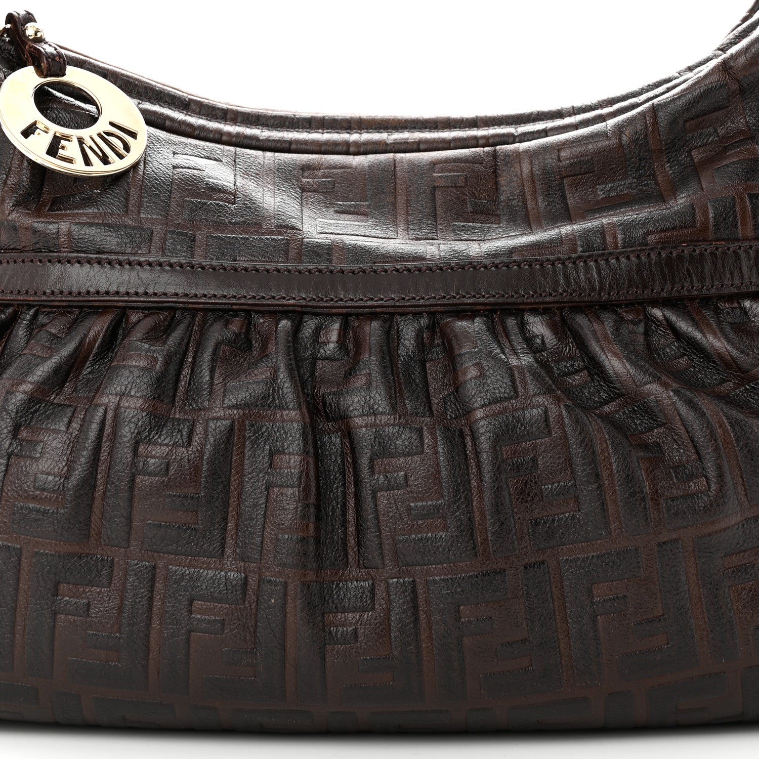 Fendi Vitello FF Embossed Chef Hobo Brown 8 of 13