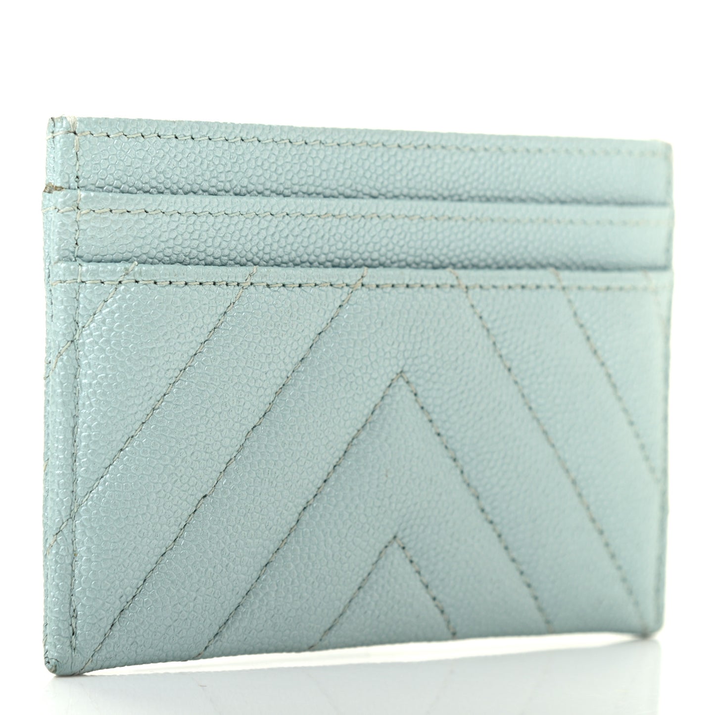 Metallic Caviar Chevron Quilted Vintage Mademoiselle Card Holder Light Blue