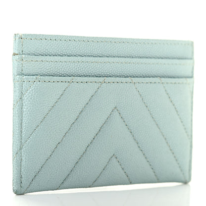 Chanel Metallic Caviar Chevron Quilted Vintage Mademoiselle Card Holder Light Blue 3 of 8