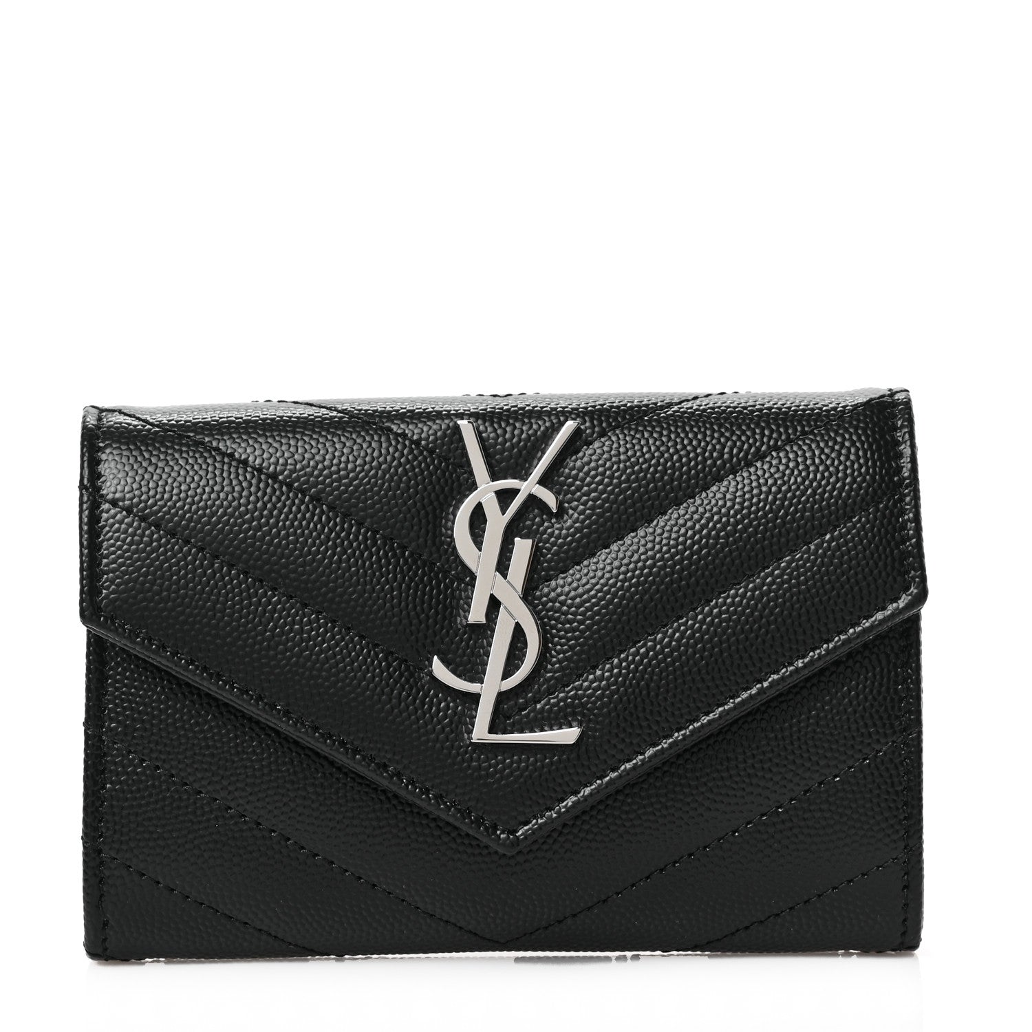 Saint Laurent Grain De Poudre Matelasse Chevron Small Monogram Envelope Wallet Black 1 of 6
