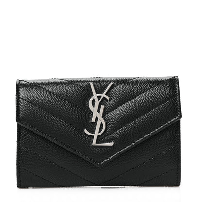 Saint Laurent Grain De Poudre Matelasse Chevron Small Monogram Envelope Wallet Black 1 of 6