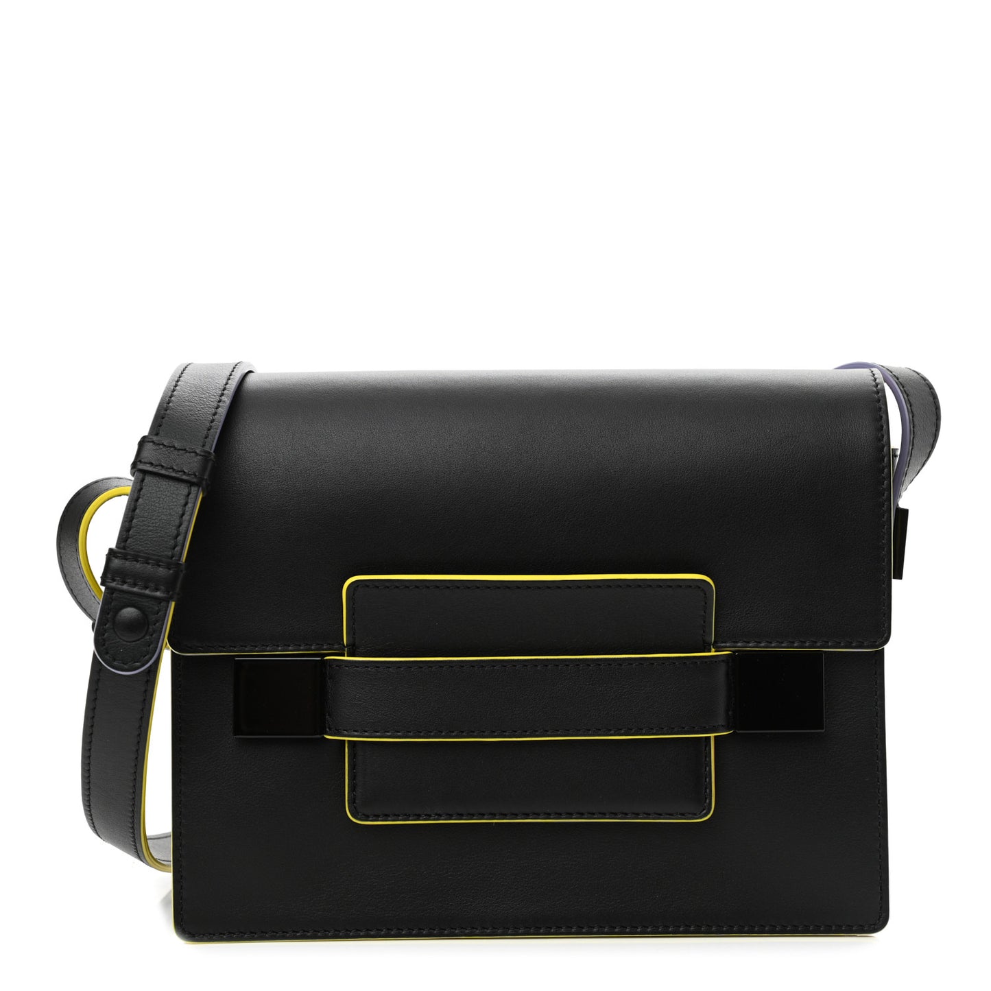 Supple Calfskin Madame Ruban Shoulder Bag Black Rainbow
