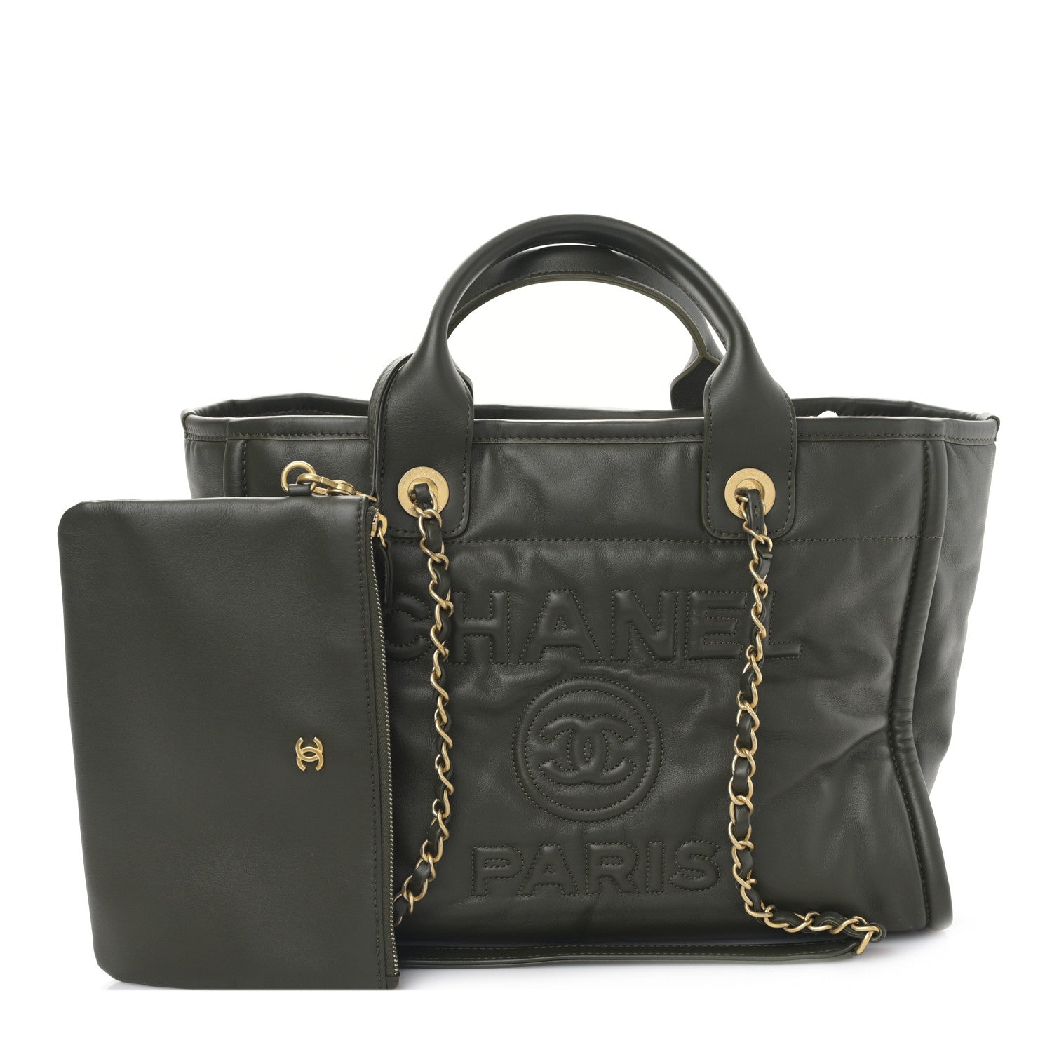 Chanel Calfskin Small Deauville Tote Khaki 1 of 10