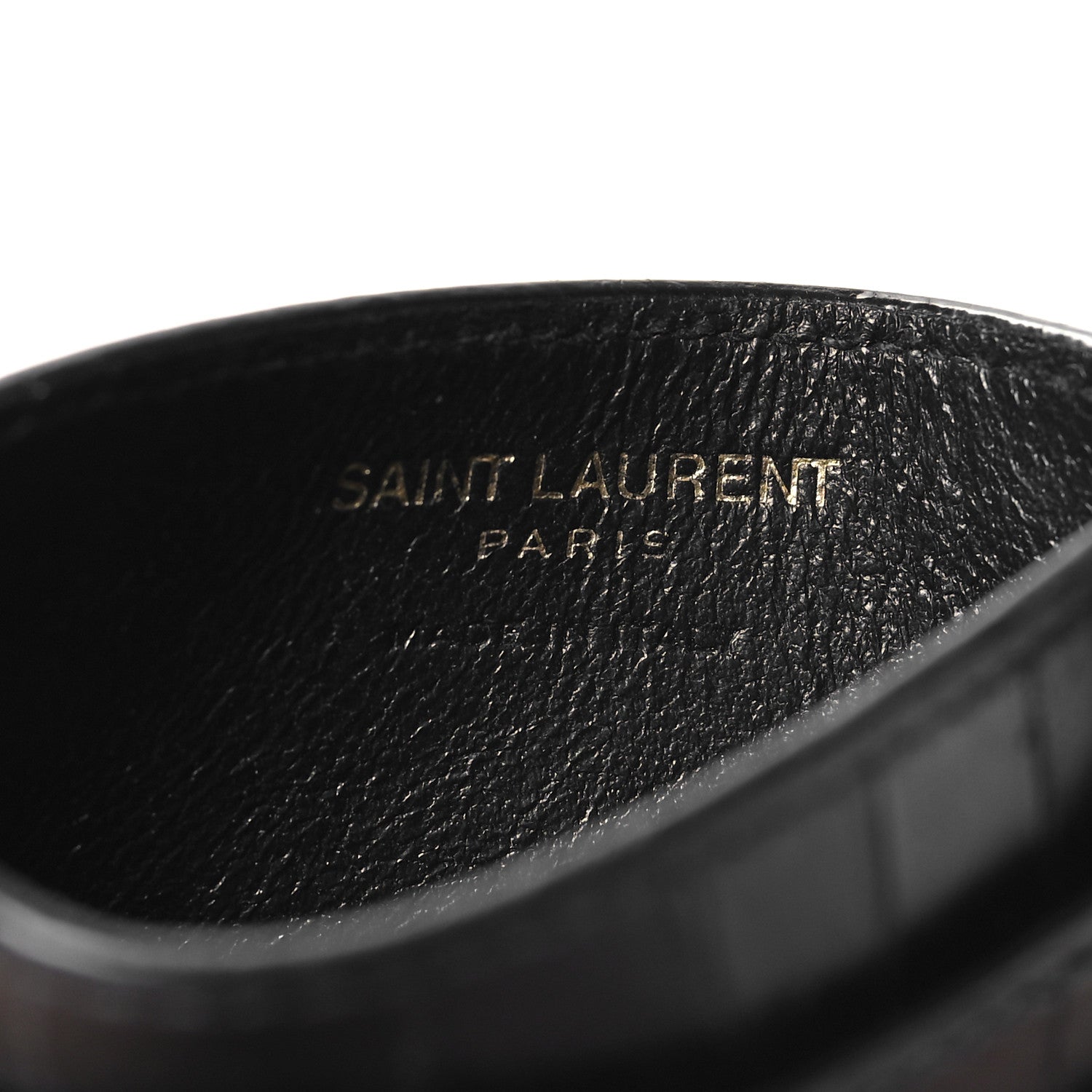 Saint Laurent Calfskin Crocodile Embossed Monogram Tiny Cassandra Credit Card Case Black 6 of 10