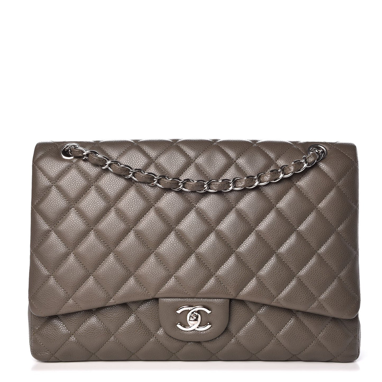 Caviar Quilted Maxi Single Flap Grey