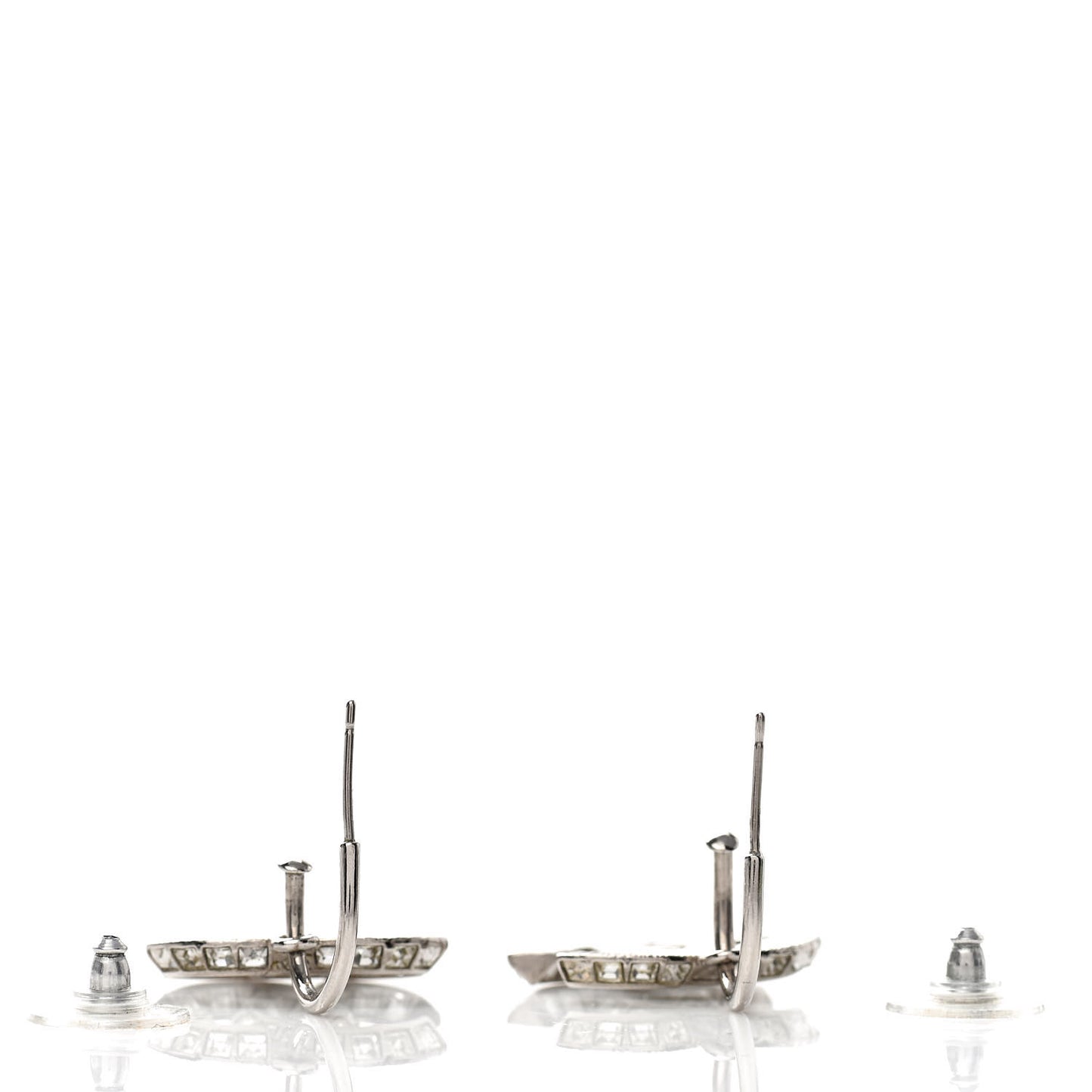 Baguette Crystal CC Dangle Earrings Silver