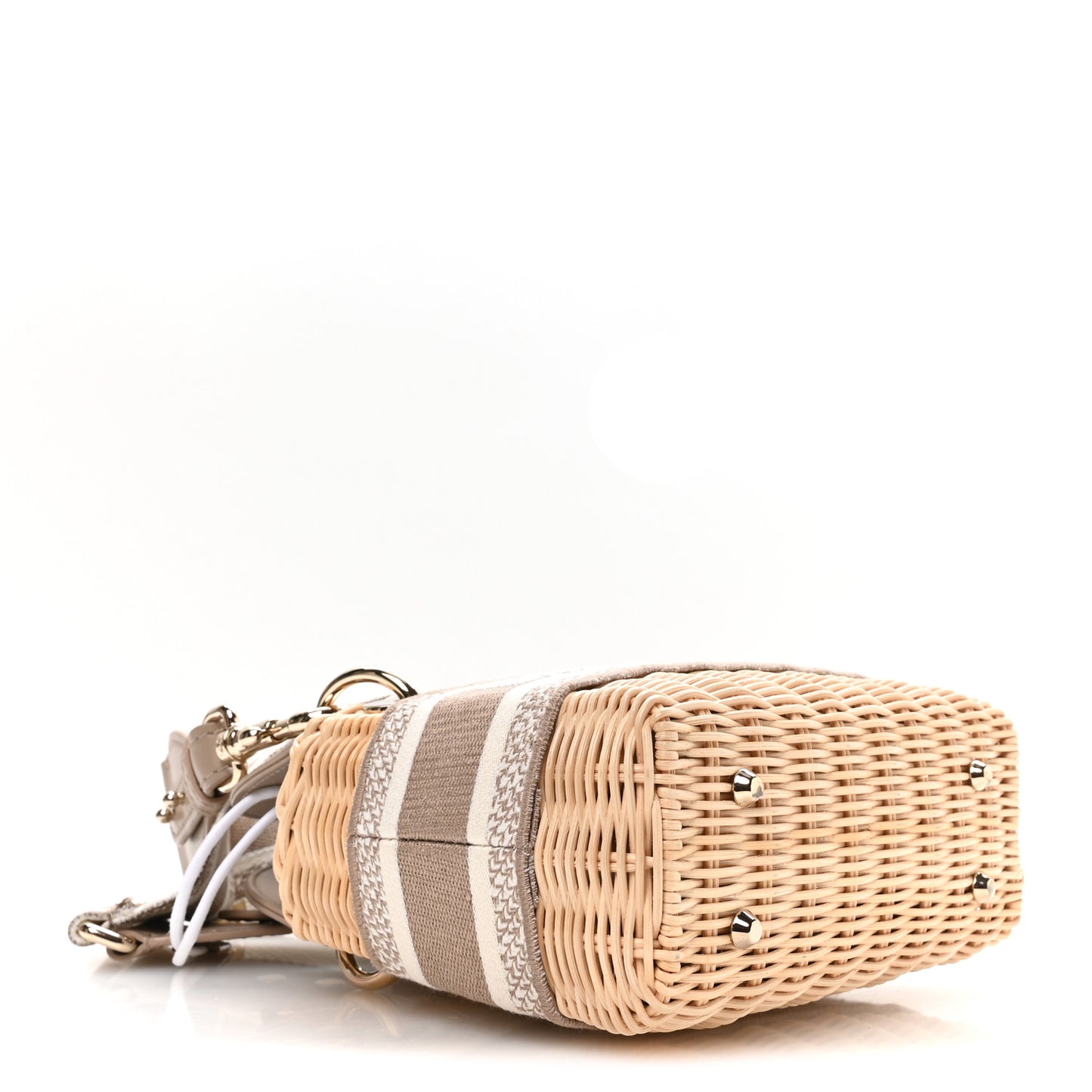 Wicker Oblique Mini Lady Dior Bag Beige