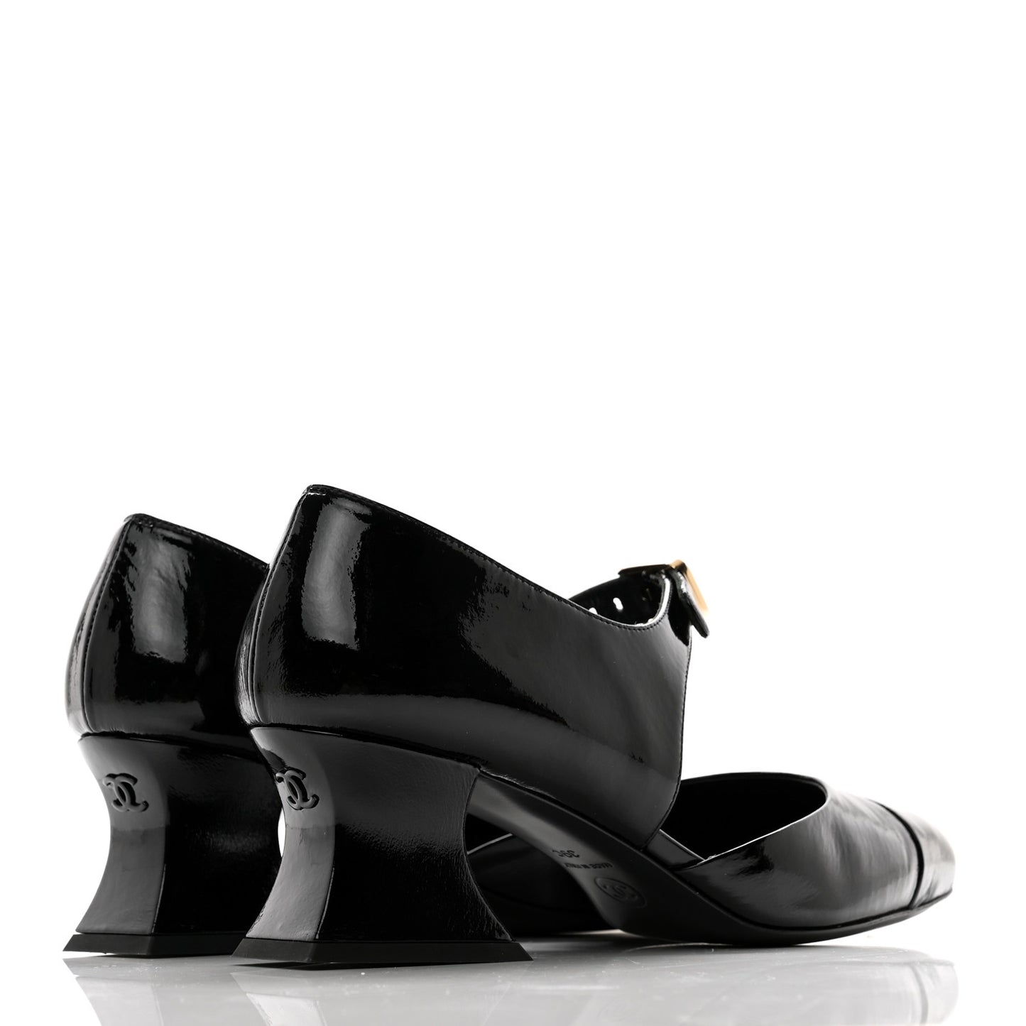 Patent Goatskin Cap Toe Pumps 39 Black