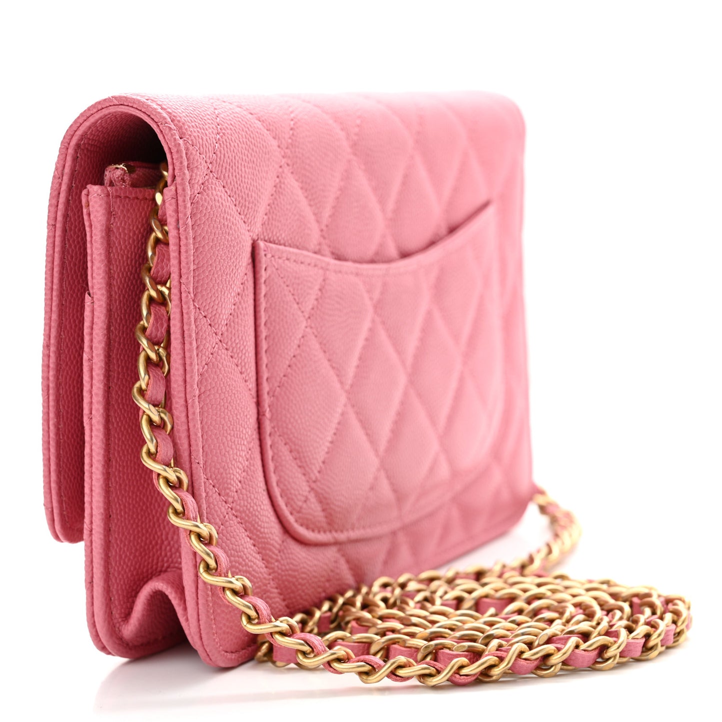 Caviar Quilted Textured CC Wallet On Chain WOC Pink