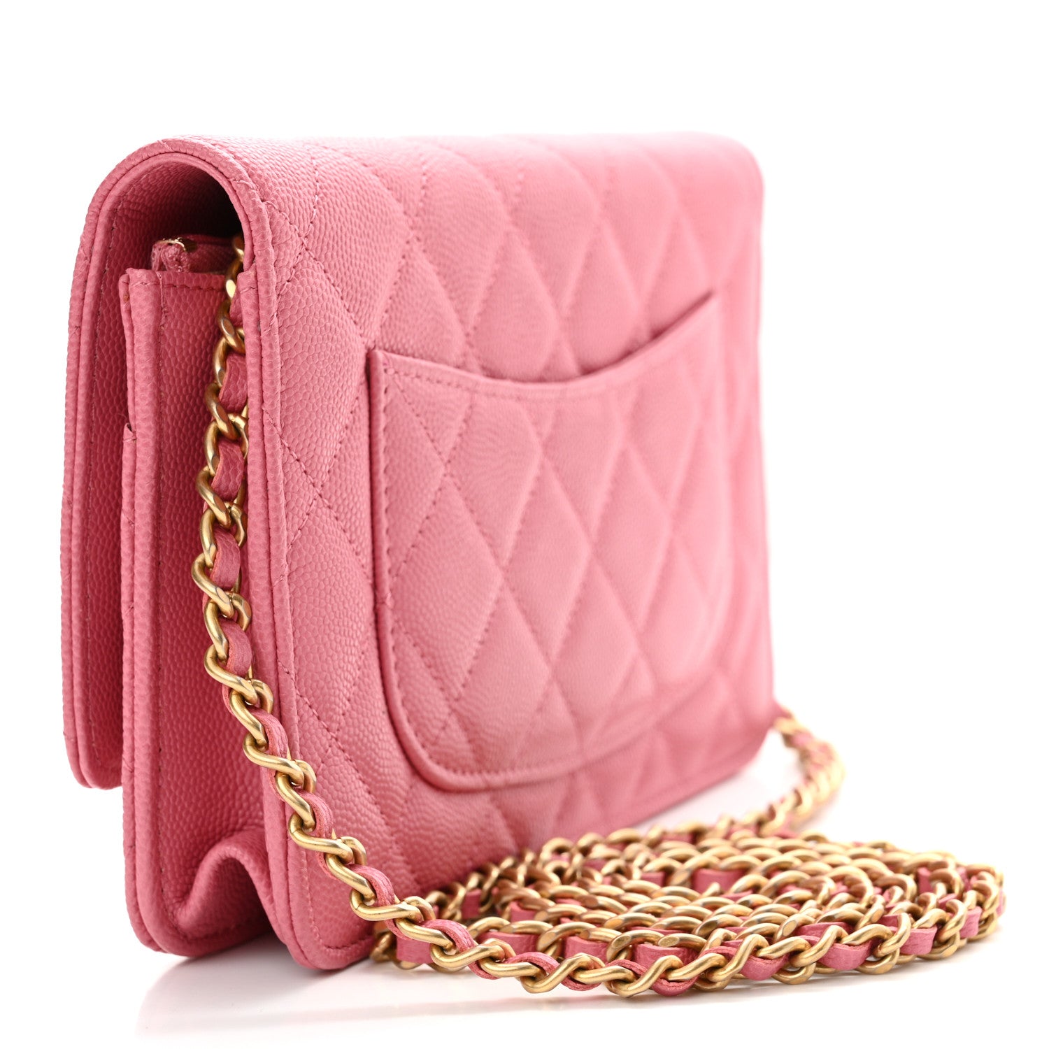 Chanel Caviar Quilted Textured CC Wallet On Chain WOC Pink 2 of 12