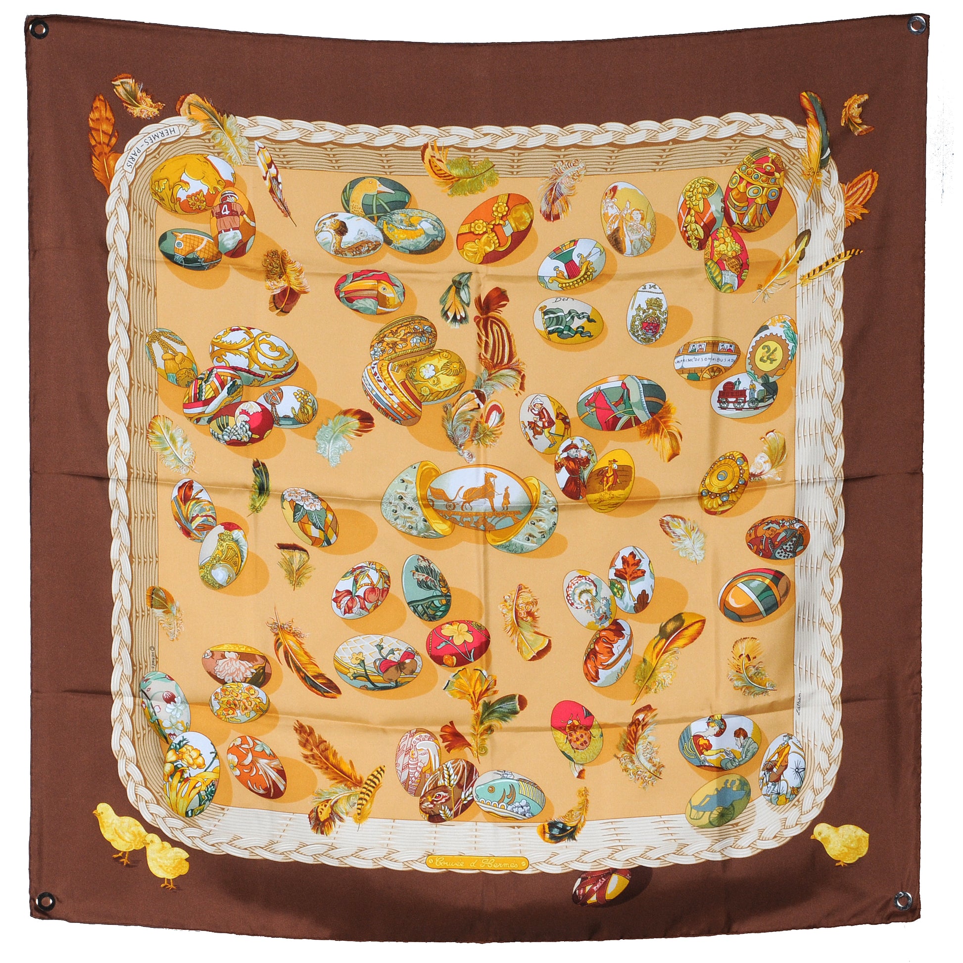 Hermes Silk Couvee D Scarf 90 Brown 2 of 8