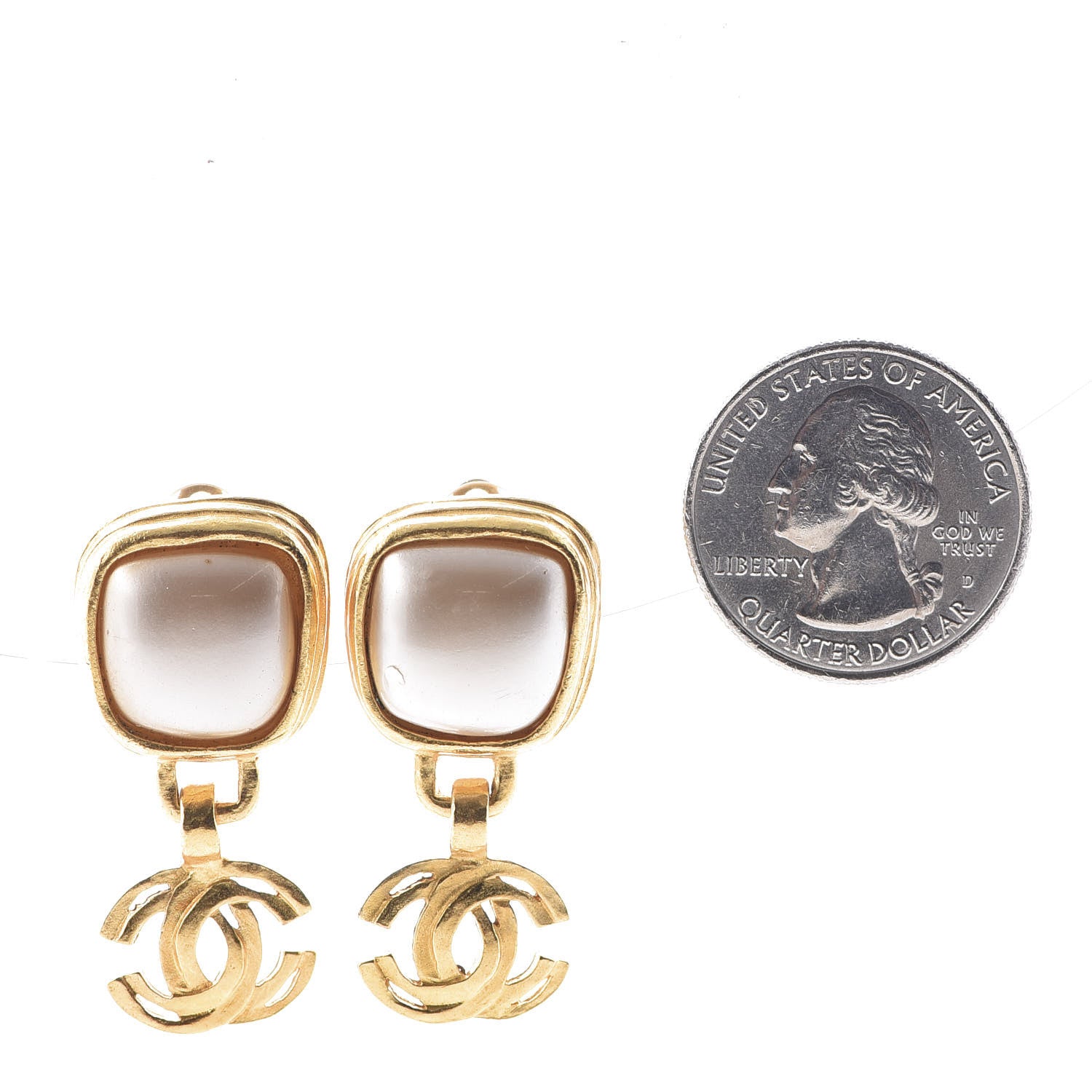 Chanel Pearl CC Dangle Clip On Earrings Gold 2 of 5