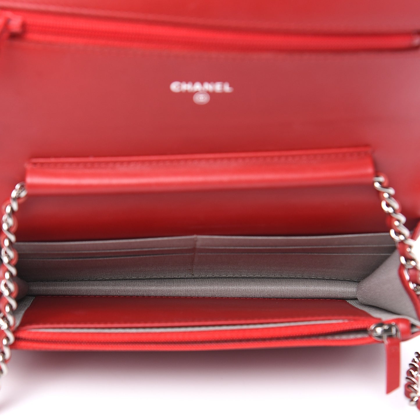 Patent Quilted Brilliant Wallet On Chain WOC Red