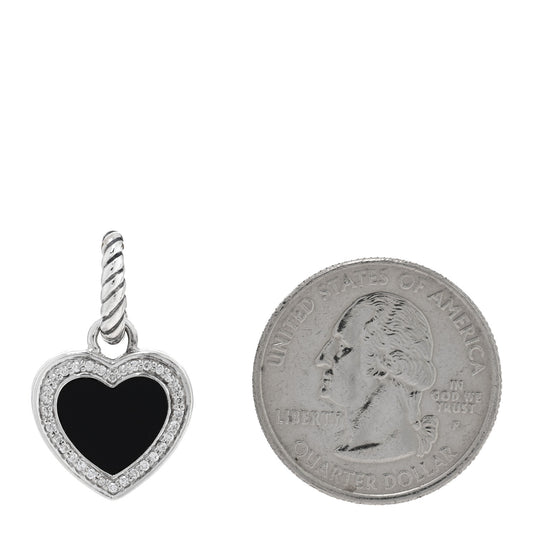 Sterling Silver Black Onyx Diamond Cable Heart Charm Pendant