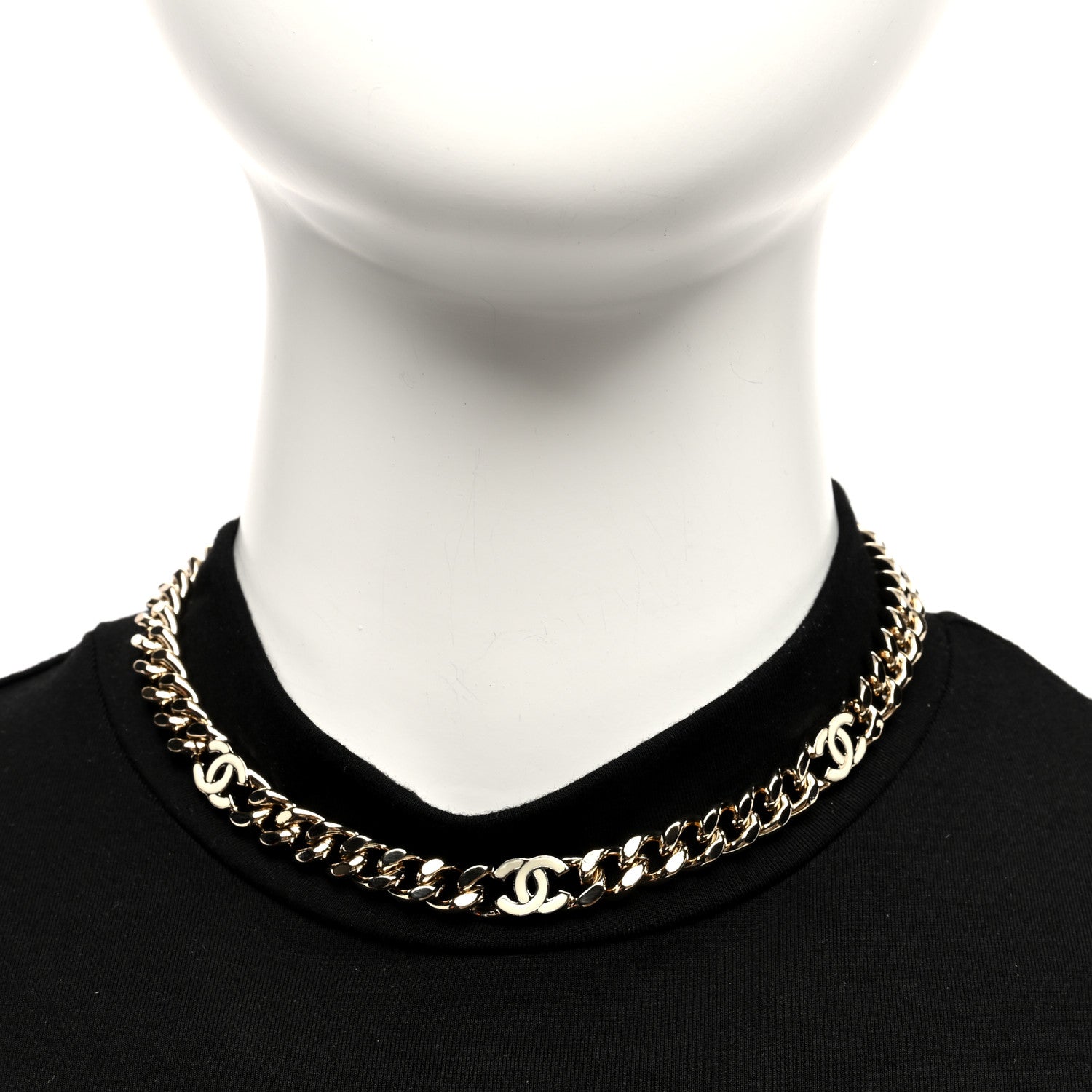 Chanel Metal Enamel Chain CC Choker Gold White 2 of 5