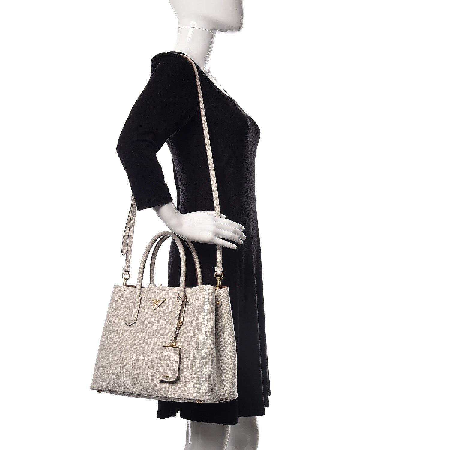Prada Saffiano Cuir Medium Double Bag Talco Caramel 2 of 11
