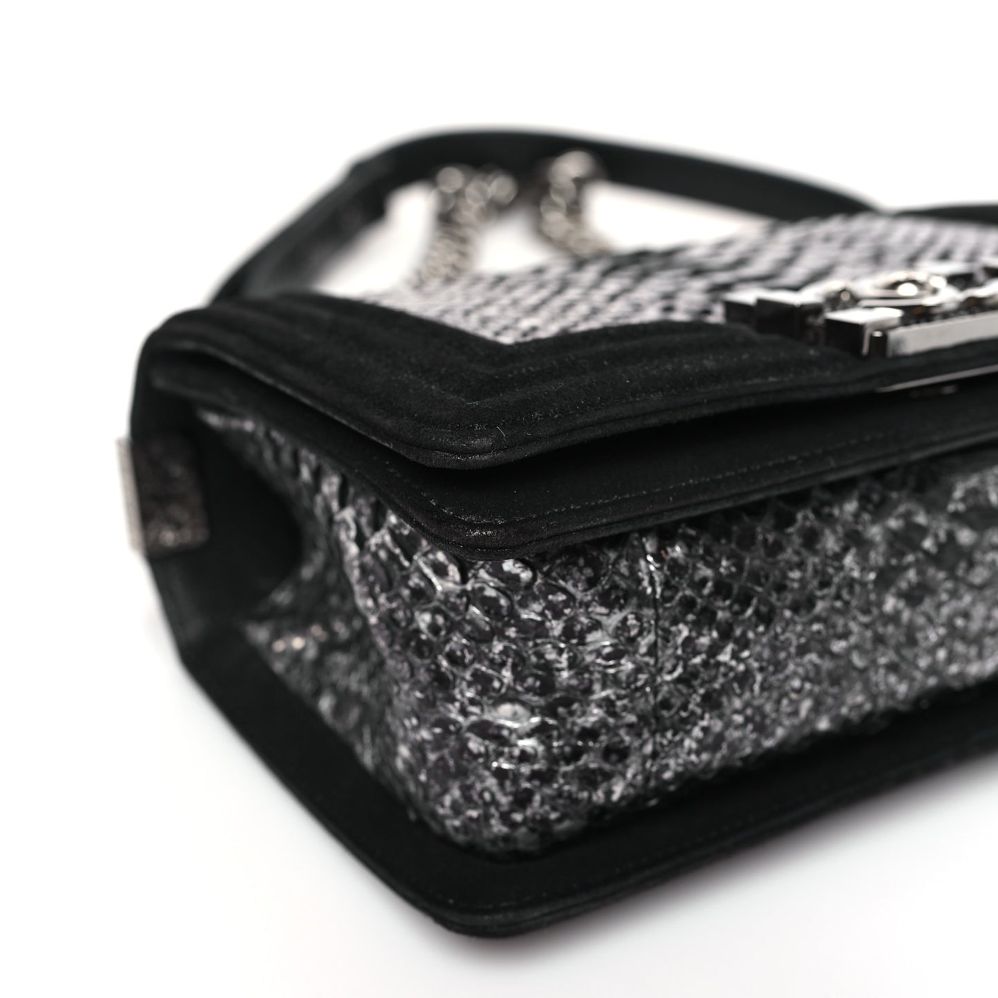 Snakeskin Calfskin Small Boy Flap Black