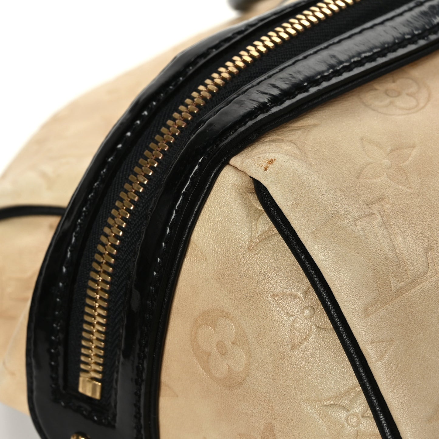 Calfskin Patent Embossed Monogram Stephen Ivory